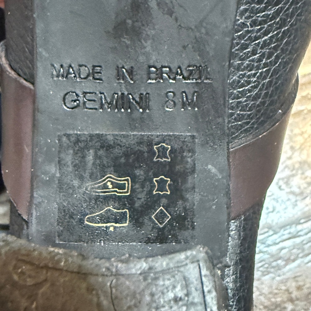 Brighton Vintage Gemini Pebbled Leather Horsebit Block Heel Mules, Black Brown,8 - Picture 2 of 10